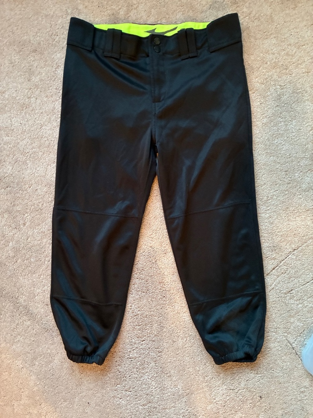 Mizuno Black Softball Pants with Neon Yellow Waistband size Medium
